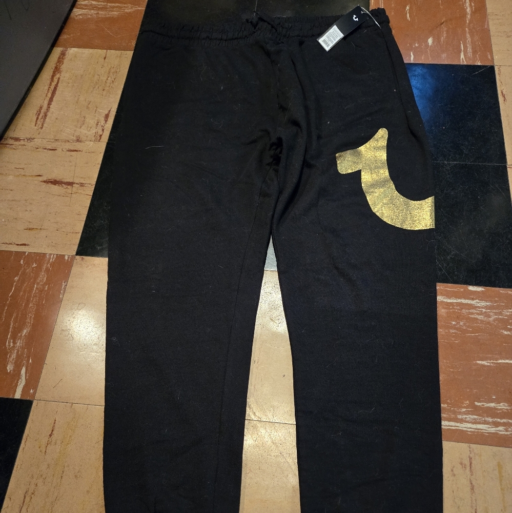 True Religion loungewear black gold sweatpants joggers mens size XL New with tag